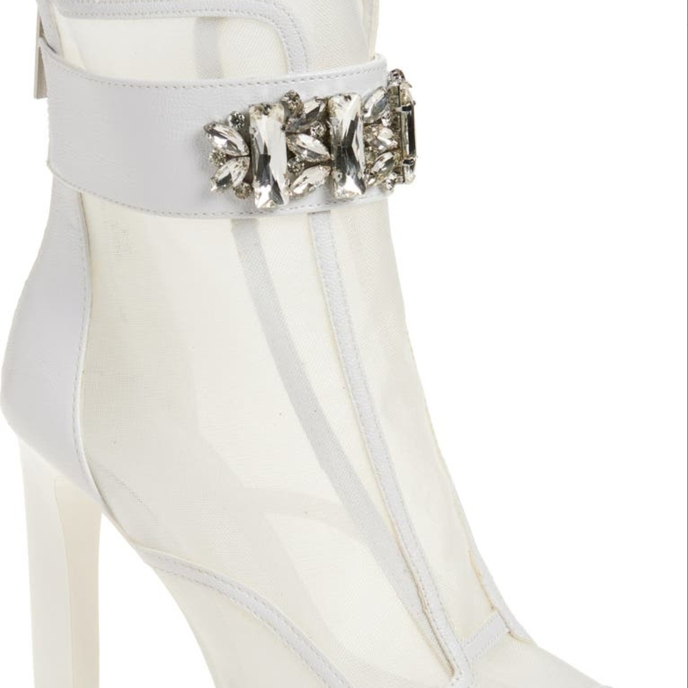 Karl Lagerfeld White Heeled Boots with Crystal Embellishment